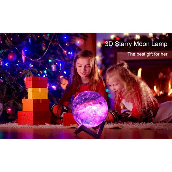 Moon Lamp Night Light Galaxy Lamp 5.9 Inch 16 Colors LED, Wood Stand, Remote - Picture 16 of 16